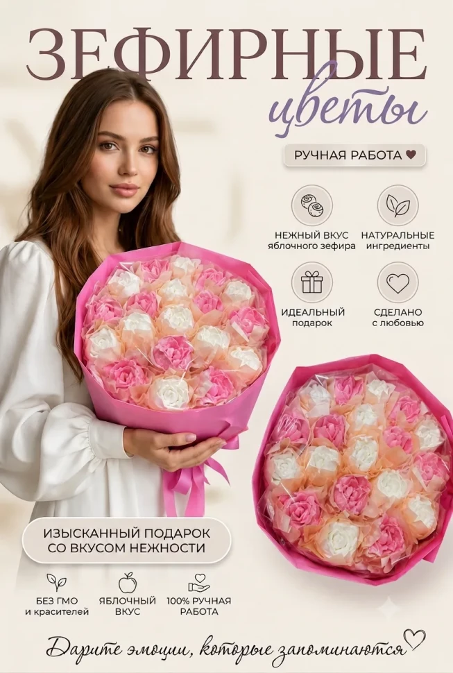  Букет Зефирный Размер XL бело-розовый,350г в Учалах